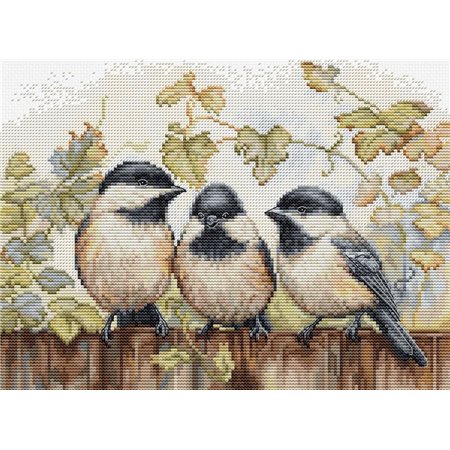 Embroidery kit Chickadees On The Fence