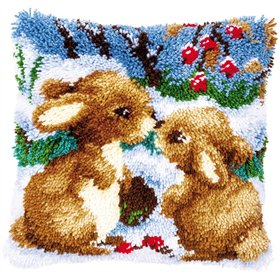 Kit coussin au point noué Lapins dans la neige 147711
