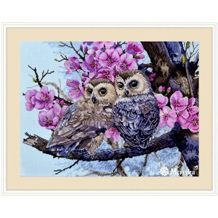 Merejka Embroidery kit "Two Owls in Spring Blossom"