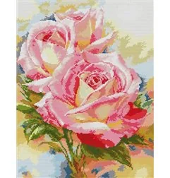 Voorbedrukt borduurpakket met roze rozen, 35x44 cm, Aida 14.
