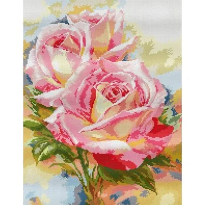 Stickset Rosa Rosen: Kreuzstich-Set mit HD-vorgedrucktem Stoff