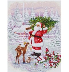 Borduurpakket Kerstman met kerstboom