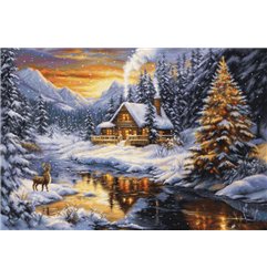Kit de broderie Soirée d'hiver en montagne (petit point)